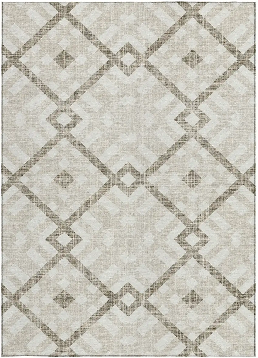 Beige Tan And Ivory Geometric Washable Indoor Outdoor Area Rug Photo 5