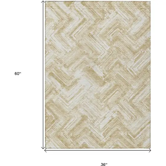 Beige Tan And Ivory Geometric Washable Indoor Outdoor Area Rug Photo 3