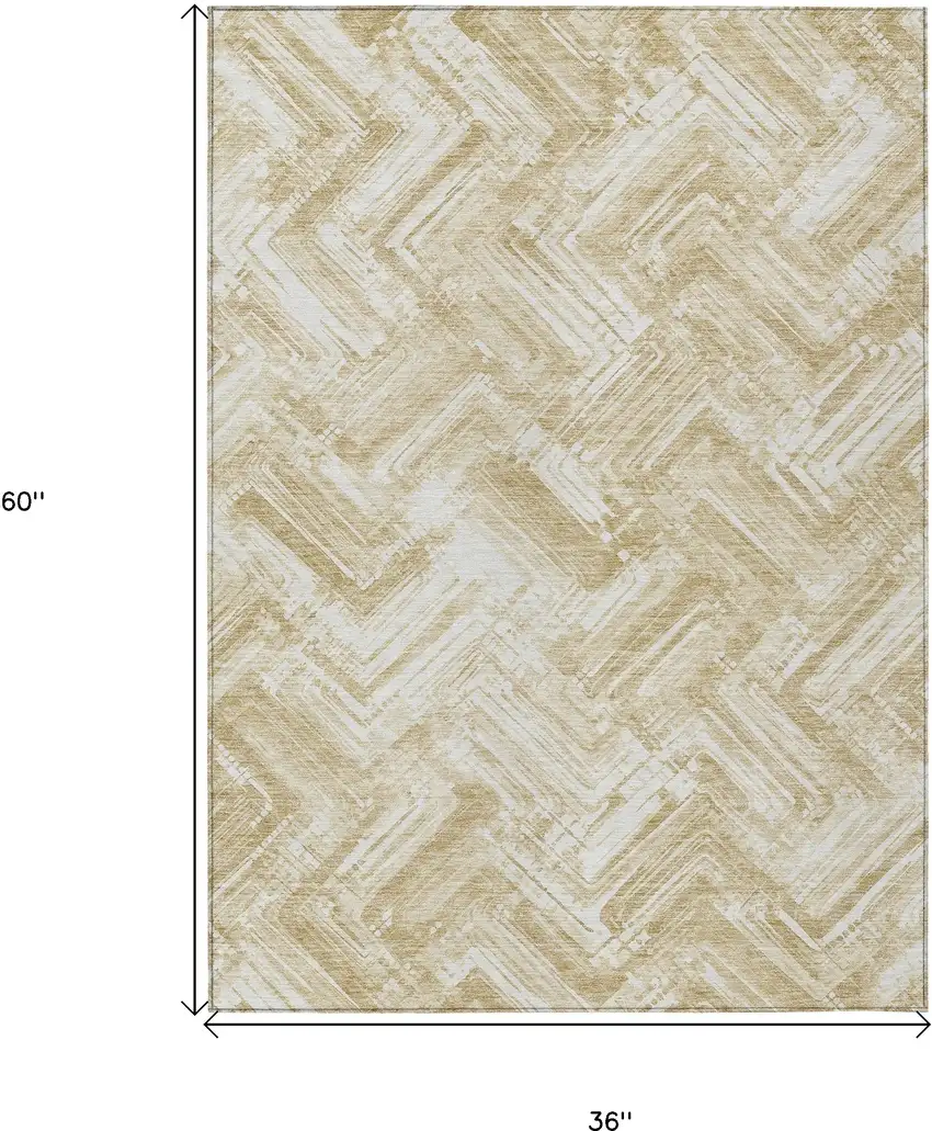 Beige Tan And Ivory Geometric Washable Indoor Outdoor Area Rug Photo 3