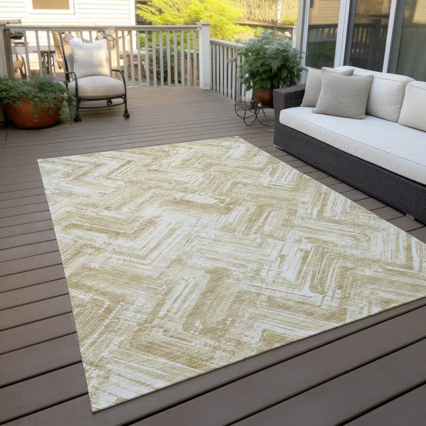 Beige Tan And Ivory Geometric Washable Indoor Outdoor Area Rug Photo 9