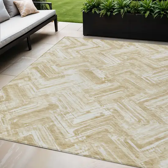 Beige Tan And Ivory Geometric Washable Indoor Outdoor Area Rug Photo 1
