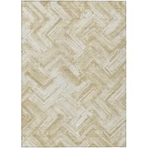 Photo of Beige Tan And Ivory Geometric Washable Indoor Outdoor Area Rug