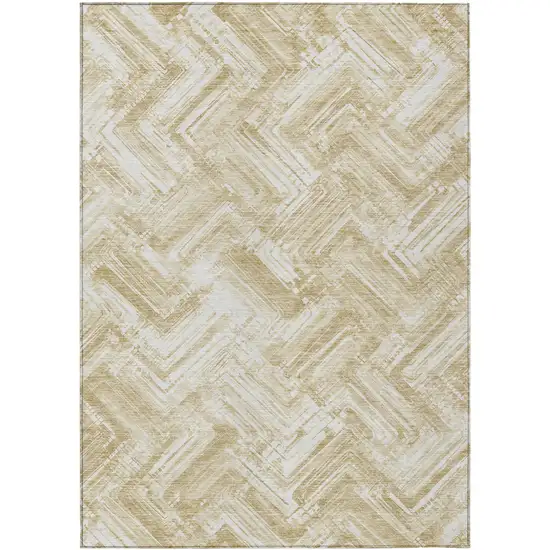 Beige Tan And Ivory Geometric Washable Indoor Outdoor Area Rug Photo 1