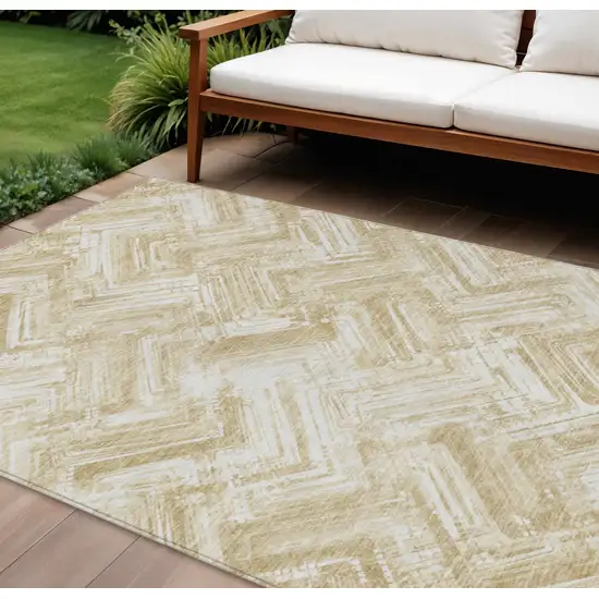 Beige Tan And Ivory Geometric Washable Indoor Outdoor Area Rug Photo 1