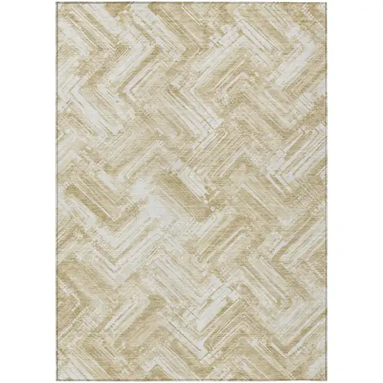 Beige Tan And Ivory Geometric Washable Indoor Outdoor Area Rug Photo 1