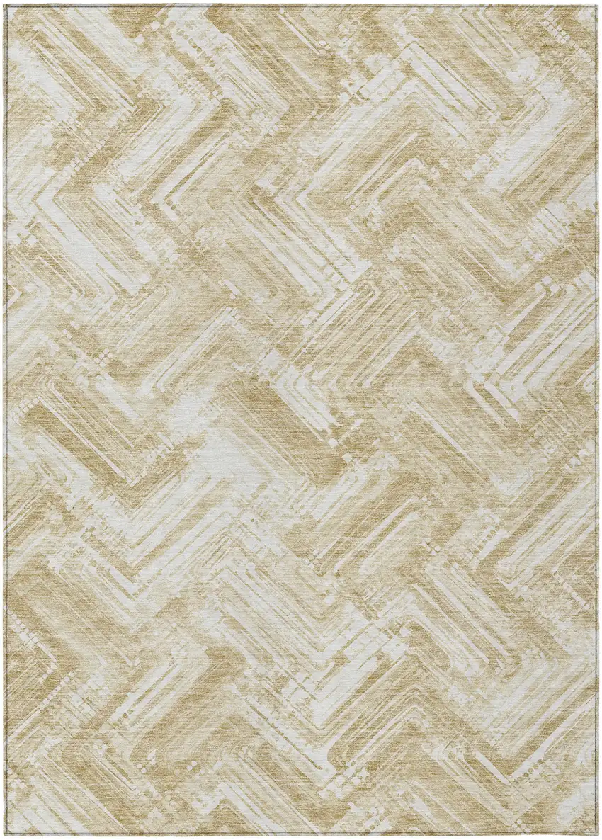 Beige Tan And Ivory Geometric Washable Indoor Outdoor Area Rug Photo 1