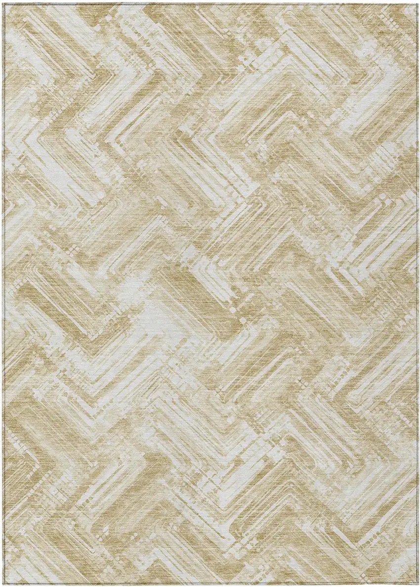 Beige Tan And Ivory Geometric Washable Indoor Outdoor Area Rug Photo 1