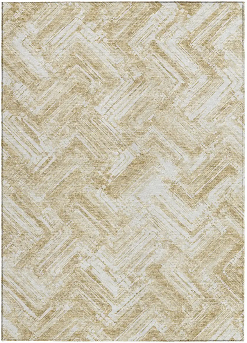 Beige Tan And Ivory Geometric Washable Indoor Outdoor Area Rug Photo 5