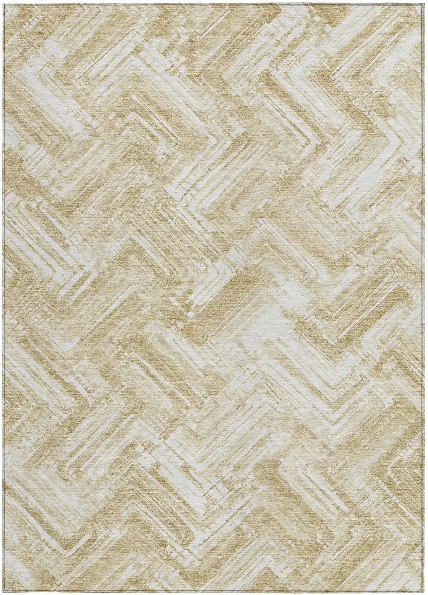 Beige Tan And Ivory Geometric Washable Indoor Outdoor Area Rug Photo 5