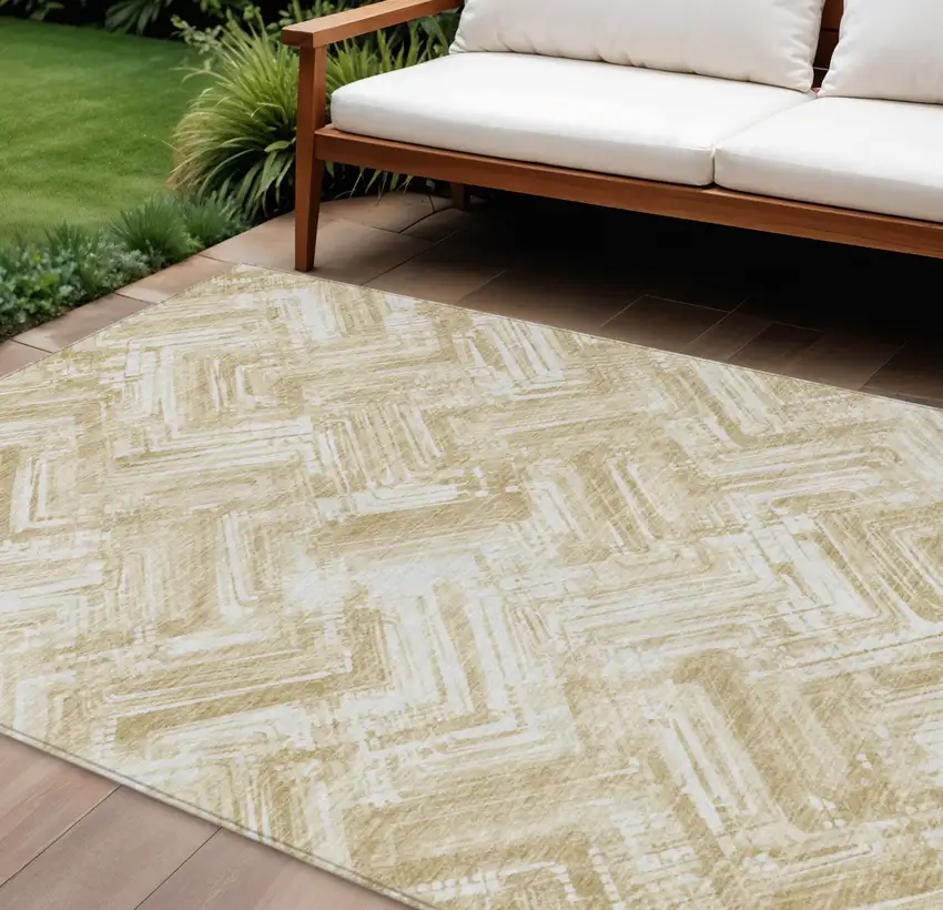 Beige Tan And Ivory Geometric Washable Indoor Outdoor Area Rug Photo 1