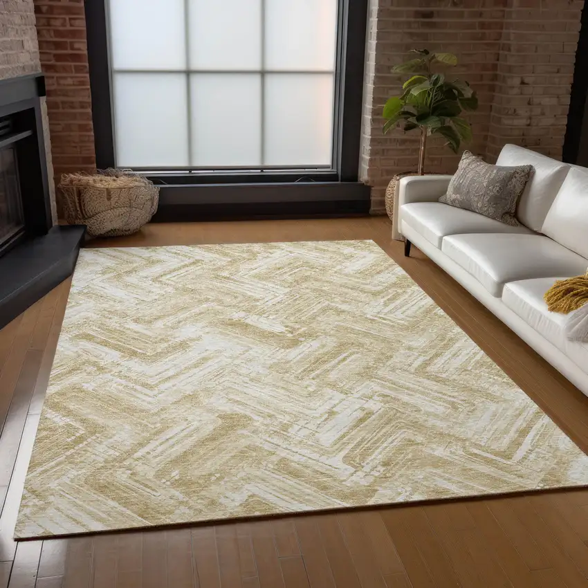 Beige Tan And Ivory Geometric Washable Indoor Outdoor Area Rug Photo 8