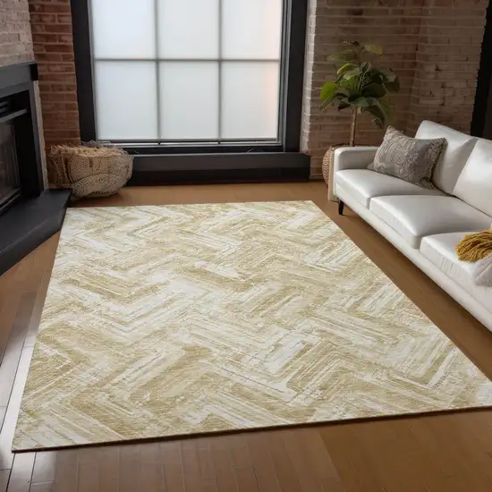 Beige Tan And Ivory Geometric Washable Indoor Outdoor Area Rug Photo 8