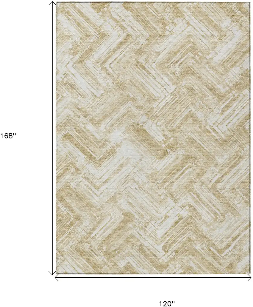 Beige Tan And Ivory Geometric Washable Indoor Outdoor Area Rug Photo 3
