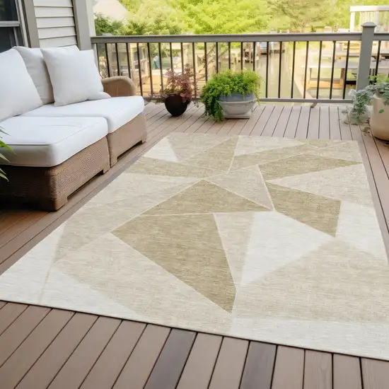 Beige Tan And Ivory Geometric Washable Indoor Outdoor Area Rug Photo 8