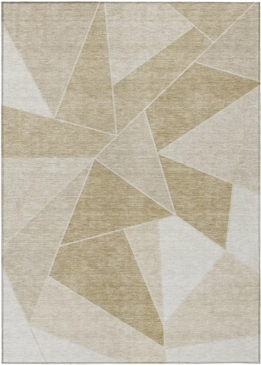 Beige Tan And Ivory Geometric Washable Indoor Outdoor Area Rug Photo 2