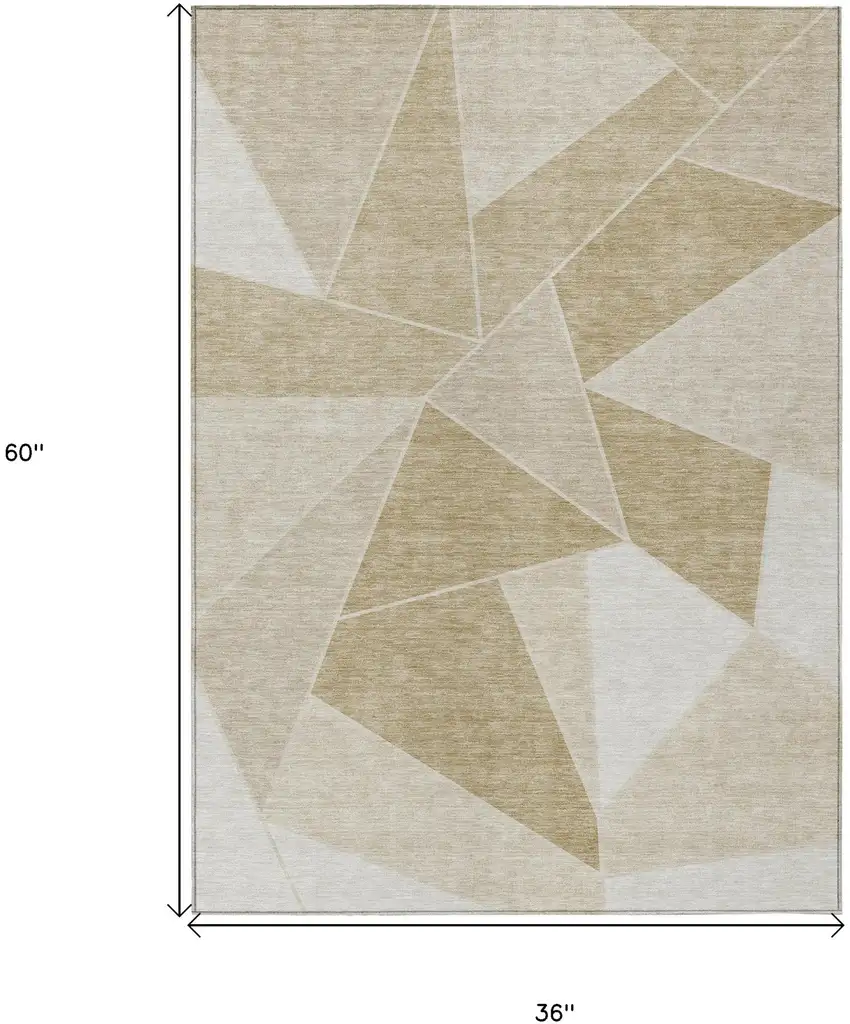 Beige Tan And Ivory Geometric Washable Indoor Outdoor Area Rug Photo 3