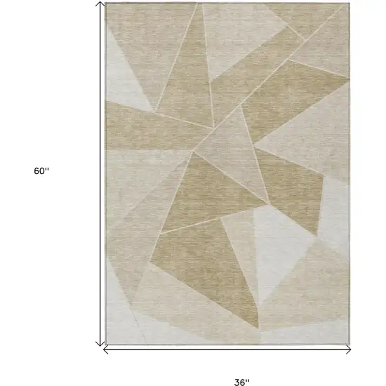 Beige Tan And Ivory Geometric Washable Indoor Outdoor Area Rug Photo 3