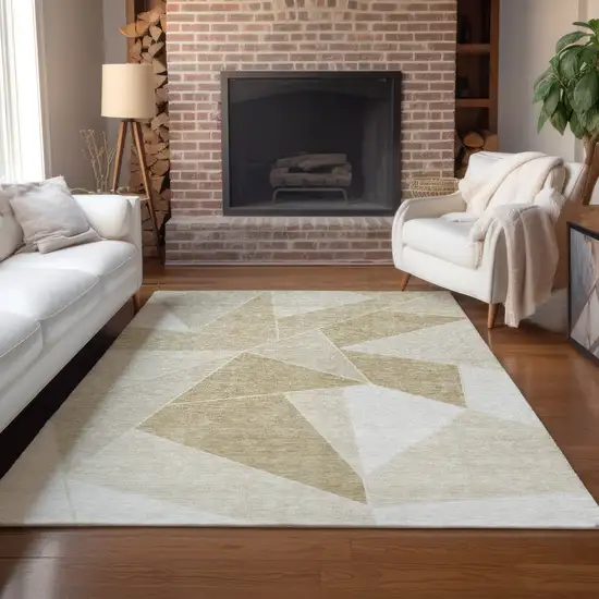 Beige Tan And Ivory Geometric Washable Indoor Outdoor Area Rug Photo 9