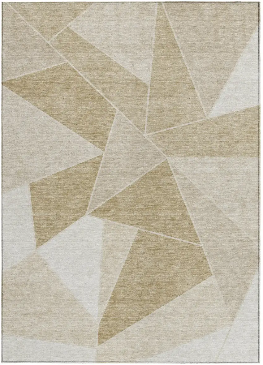 Beige Tan And Ivory Geometric Washable Indoor Outdoor Area Rug Photo 7
