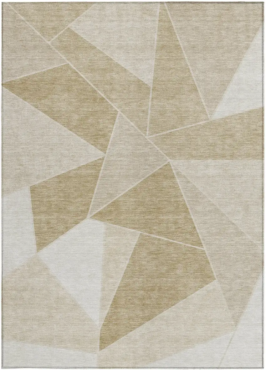 Beige Tan And Ivory Geometric Washable Indoor Outdoor Area Rug Photo 7