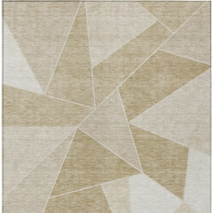 Beige Tan And Ivory Geometric Washable Indoor Outdoor Area Rug Photo 6