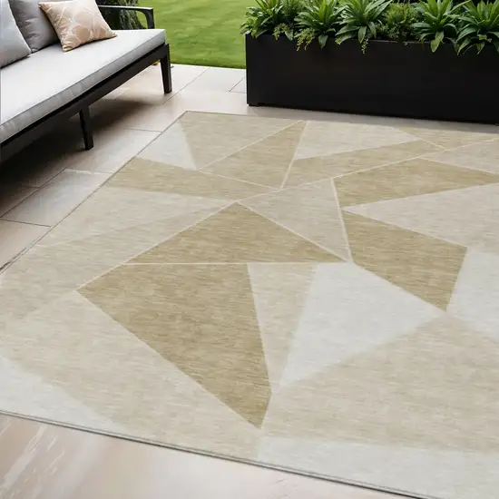 Beige Tan And Ivory Geometric Washable Indoor Outdoor Area Rug Photo 1