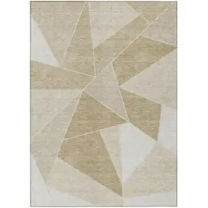 Photo of Beige Tan And Ivory Geometric Washable Indoor Outdoor Area Rug