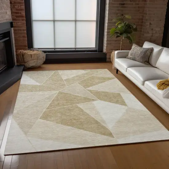 Beige Tan And Ivory Geometric Washable Indoor Outdoor Area Rug Photo 9