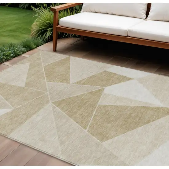 Beige Tan And Ivory Geometric Washable Indoor Outdoor Area Rug Photo 1