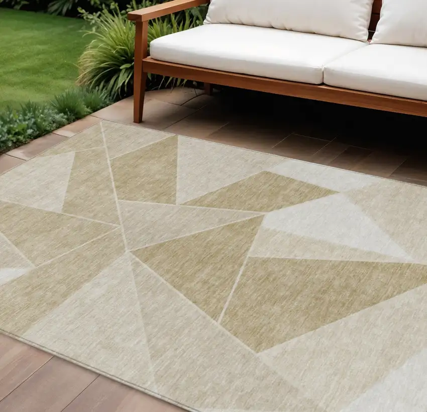 Beige Tan And Ivory Geometric Washable Indoor Outdoor Area Rug Photo 1