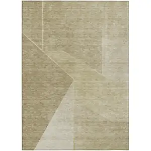 Photo of Beige Tan And Ivory Geometric Washable Indoor Outdoor Area Rug