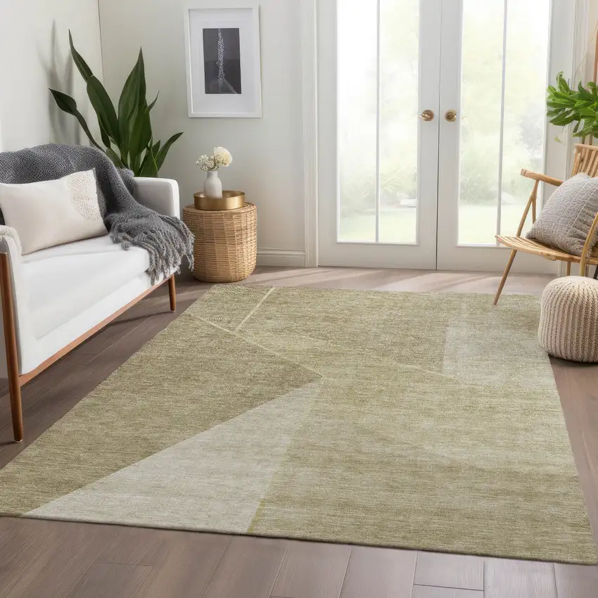 Beige Tan And Ivory Geometric Washable Indoor Outdoor Area Rug Photo 8
