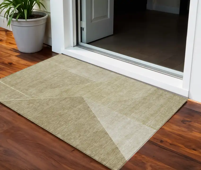 Beige Tan And Ivory Geometric Washable Indoor Outdoor Area Rug Photo 1