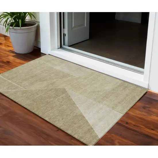 Beige Tan And Ivory Geometric Washable Indoor Outdoor Area Rug Photo 6