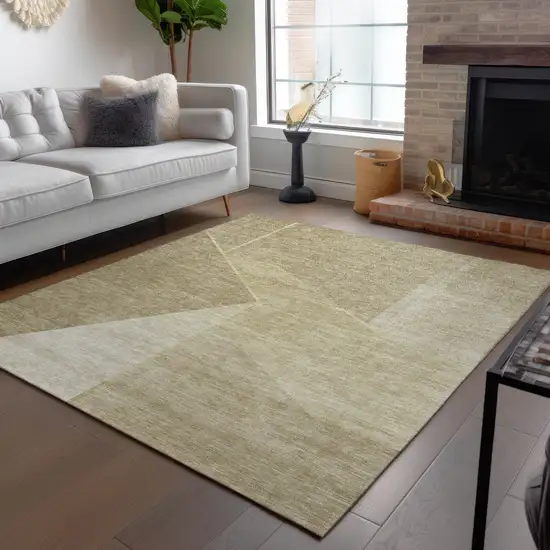 Beige Tan And Ivory Geometric Washable Indoor Outdoor Area Rug Photo 9