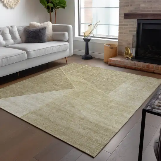 Beige Tan And Ivory Geometric Washable Indoor Outdoor Area Rug Photo 9
