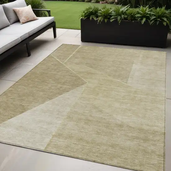 Beige Tan And Ivory Geometric Washable Indoor Outdoor Area Rug Photo 1