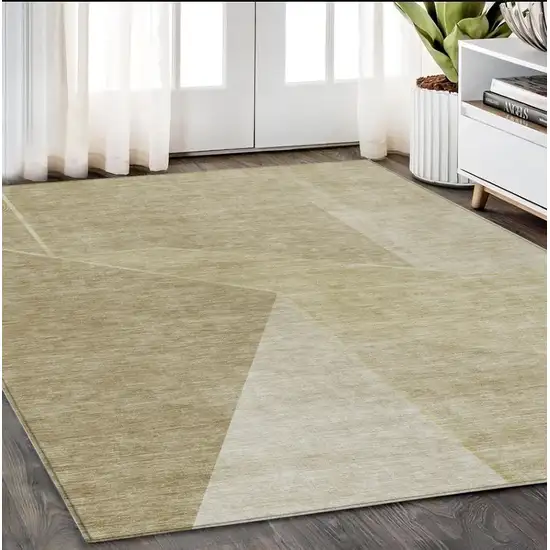 Beige Tan And Ivory Geometric Washable Indoor Outdoor Area Rug Photo 9