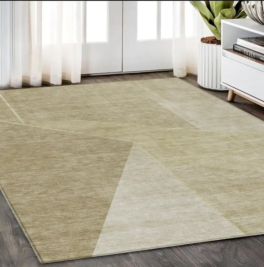 Beige Tan And Ivory Geometric Washable Indoor Outdoor Area Rug Photo 9