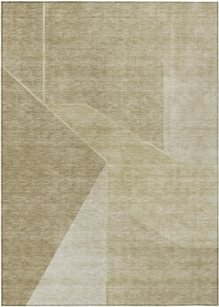 Beige Tan And Ivory Geometric Washable Indoor Outdoor Area Rug Photo 2