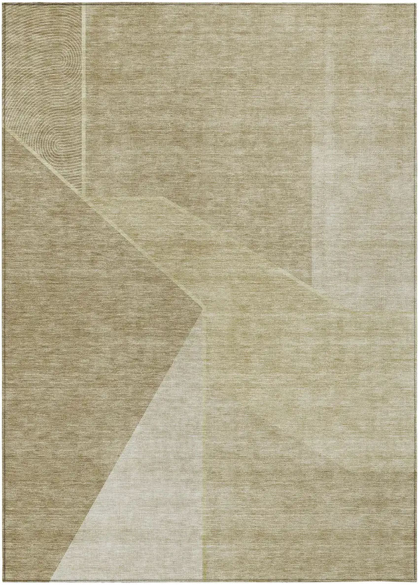 Beige Tan And Ivory Geometric Washable Indoor Outdoor Area Rug Photo 2