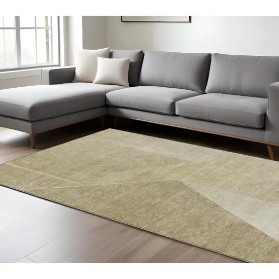 Beige Tan And Ivory Geometric Washable Indoor Outdoor Area Rug Photo 8
