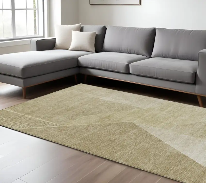 Beige Tan And Ivory Geometric Washable Indoor Outdoor Area Rug Photo 8
