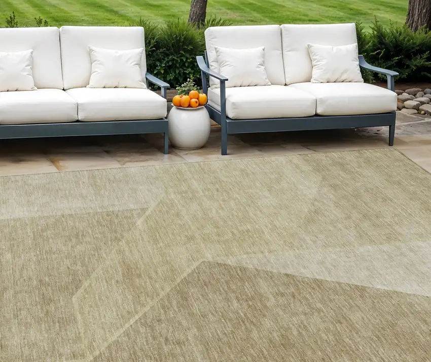 Beige Tan And Ivory Geometric Washable Indoor Outdoor Area Rug Photo 1