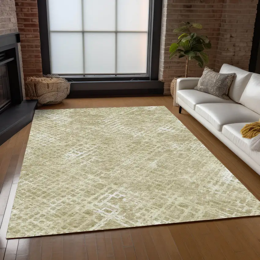Beige Tan And Ivory Geometric Washable Indoor Outdoor Area Rug Photo 9