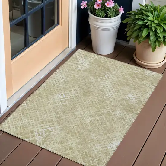 Beige Tan And Ivory Geometric Washable Indoor Outdoor Area Rug Photo 1