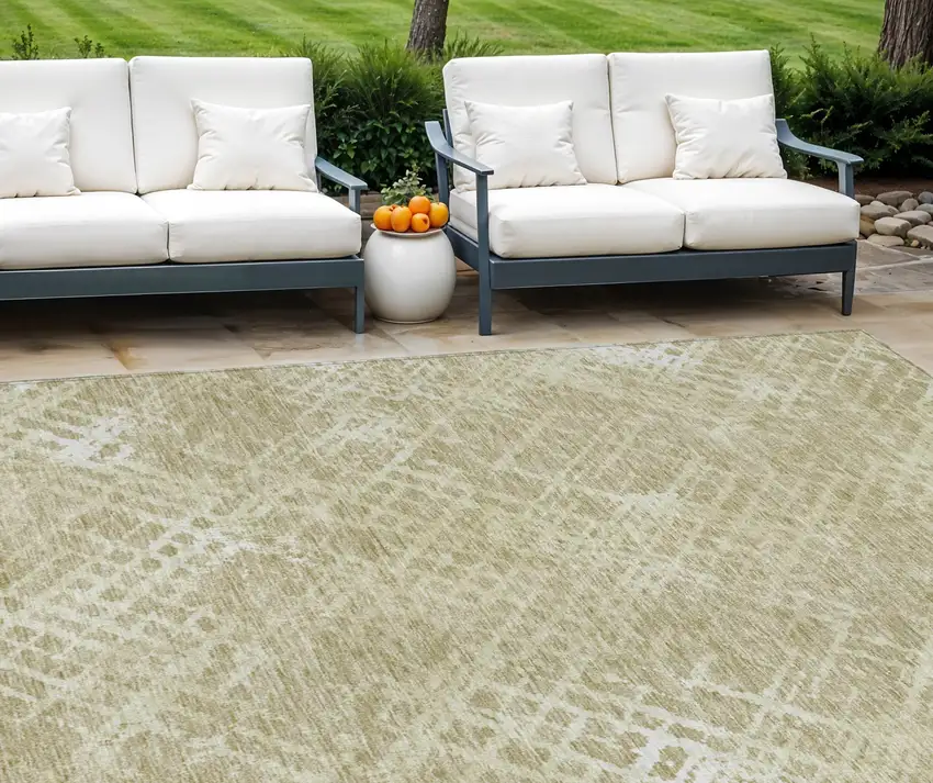 Beige Tan And Ivory Geometric Washable Indoor Outdoor Area Rug Photo 1