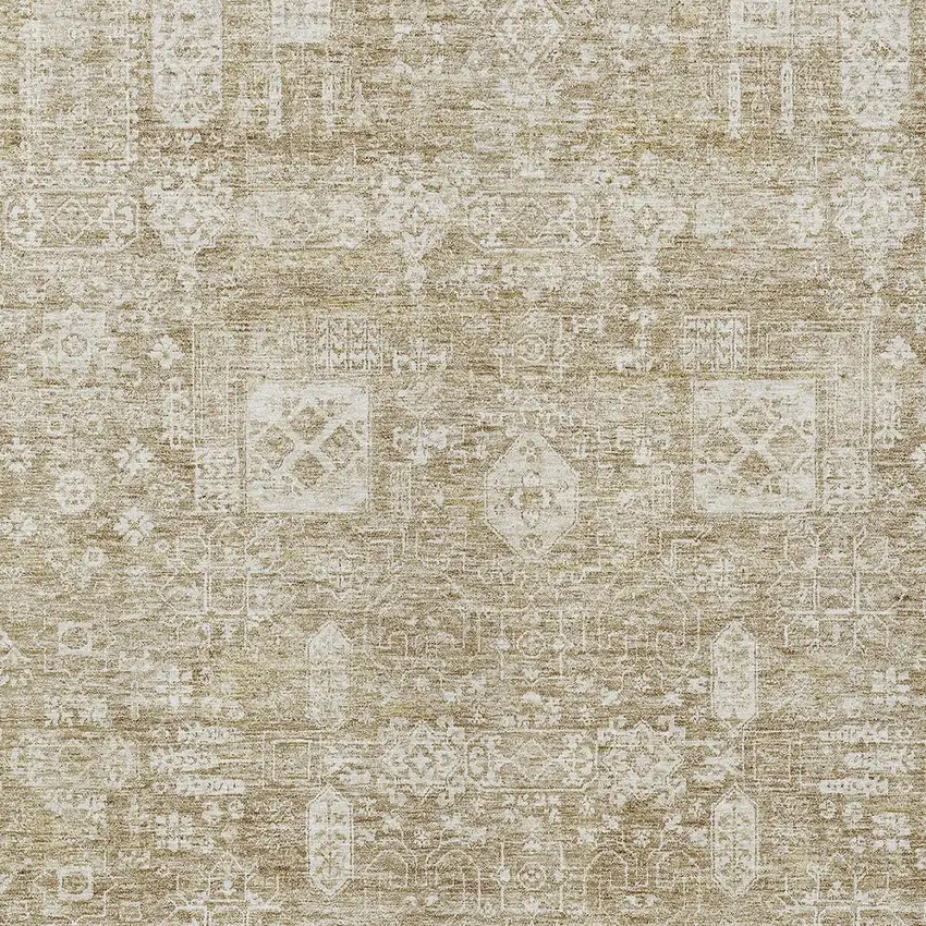Beige Tan And Ivory Oriental Washable Indoor Outdoor Area Rug Photo 6