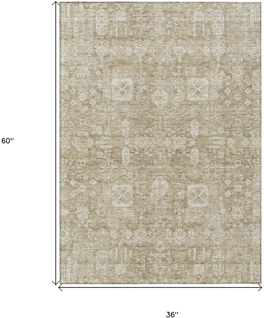Beige Tan And Ivory Oriental Washable Indoor Outdoor Area Rug Photo 3