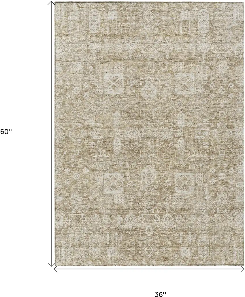 Beige Tan And Ivory Oriental Washable Indoor Outdoor Area Rug Photo 3